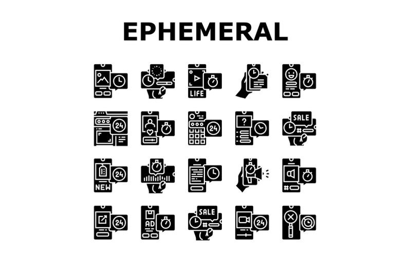 ephemeral-content-collection-icons-set-vector