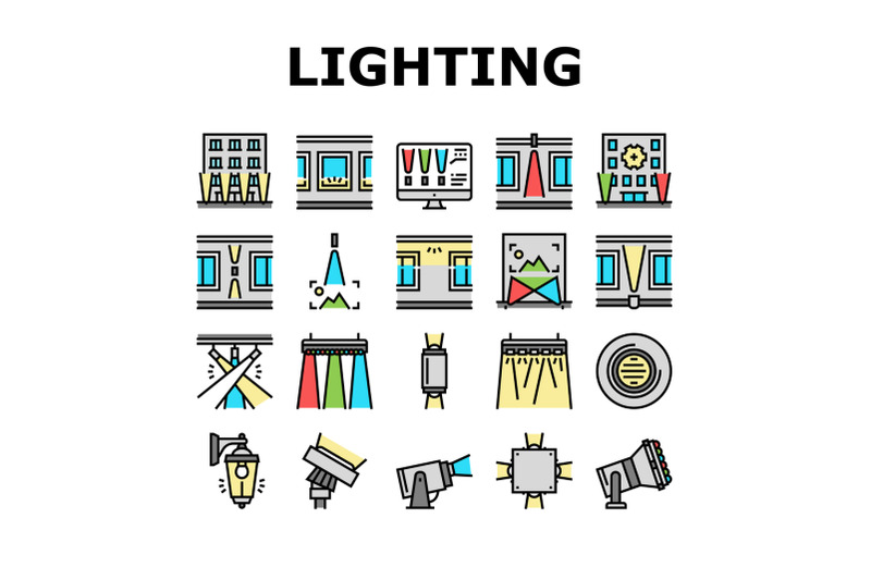 facade-lighting-tool-collection-icons-set-vector