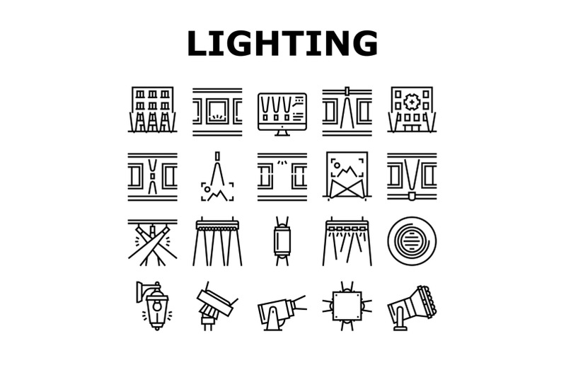 facade-lighting-tool-collection-icons-set-vector