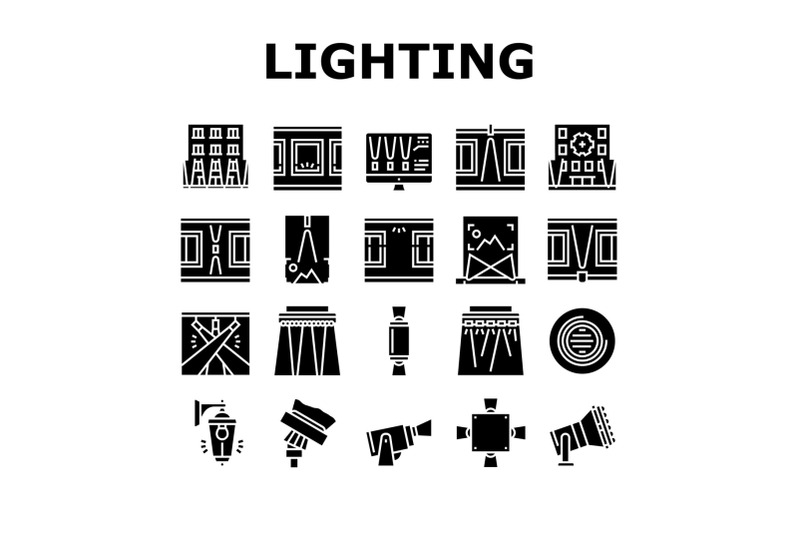 facade-lighting-tool-collection-icons-set-vector