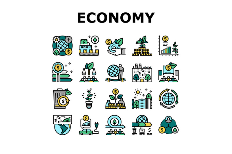 green-economy-industry-collection-icons-set-vector