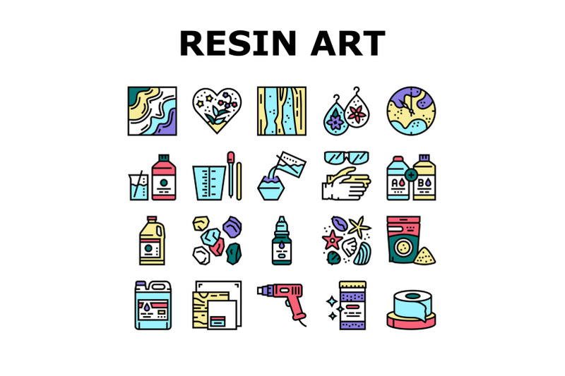 resin-art-creation-collection-icons-set-vector