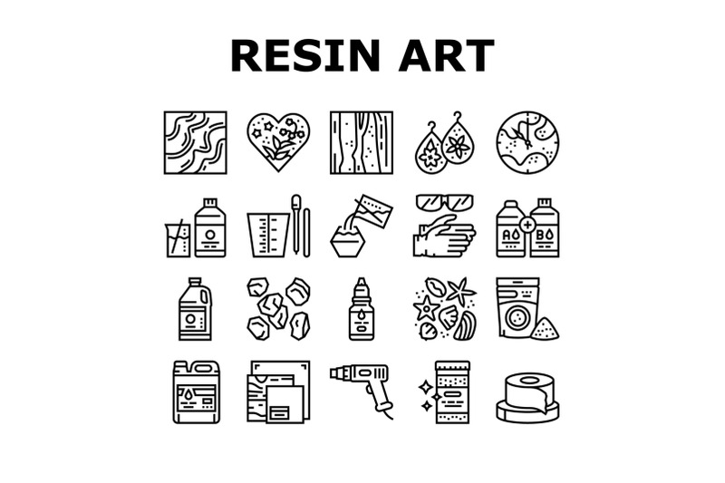 resin-art-creation-collection-icons-set-vector