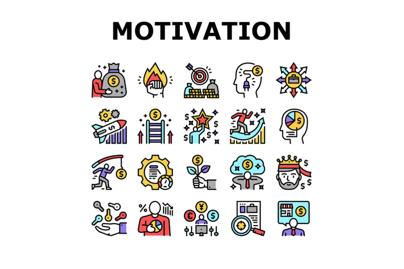 business-motivation-collection-icons-set-vector