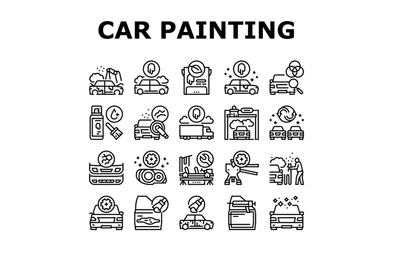 car-painting-service-collection-icons-set-vector