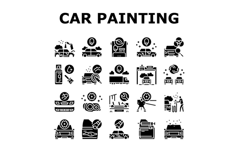 car-painting-service-collection-icons-set-vector