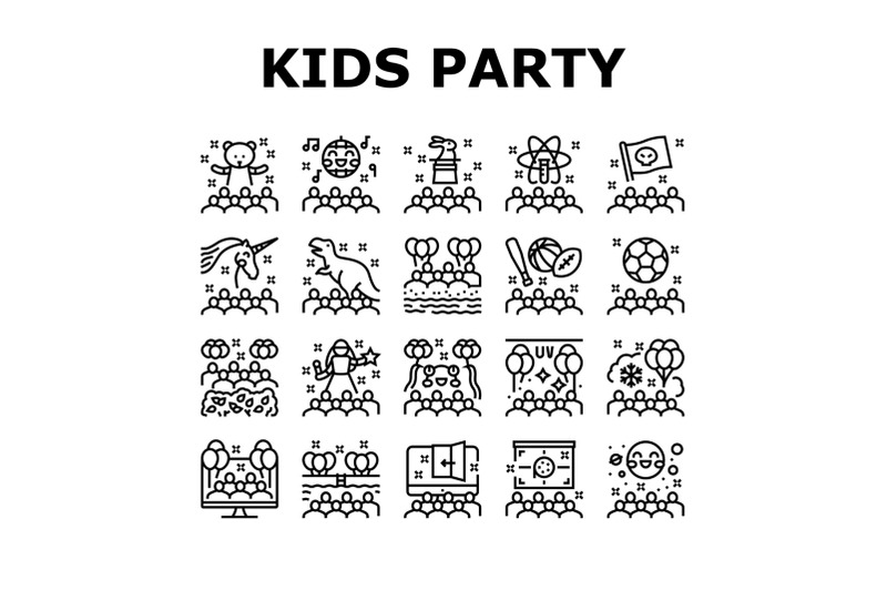 kids-birthday-party-collection-icons-set-vector