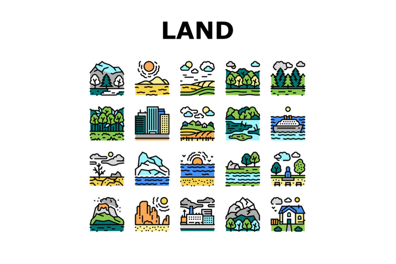 land-scape-nature-collection-icons-set-vector