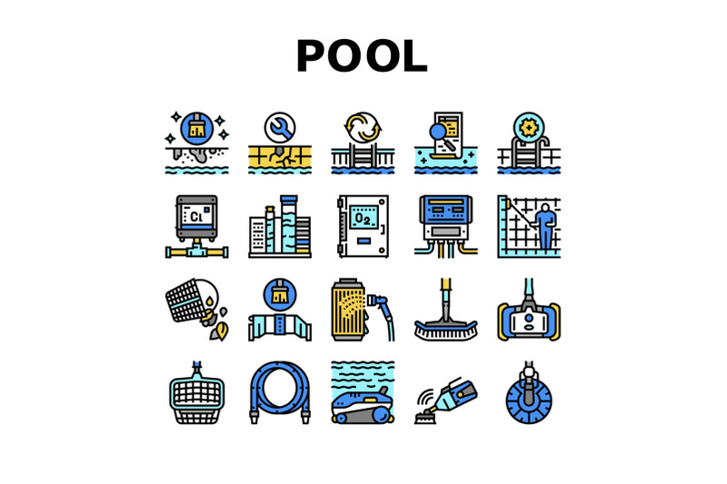 pool-cleaning-service-collection-icons-set-vector