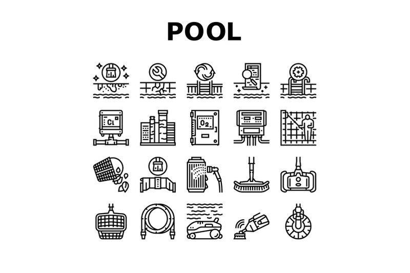 pool-cleaning-service-collection-icons-set-vector