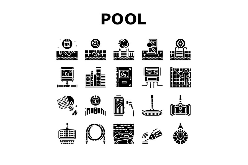 pool-cleaning-service-collection-icons-set-vector