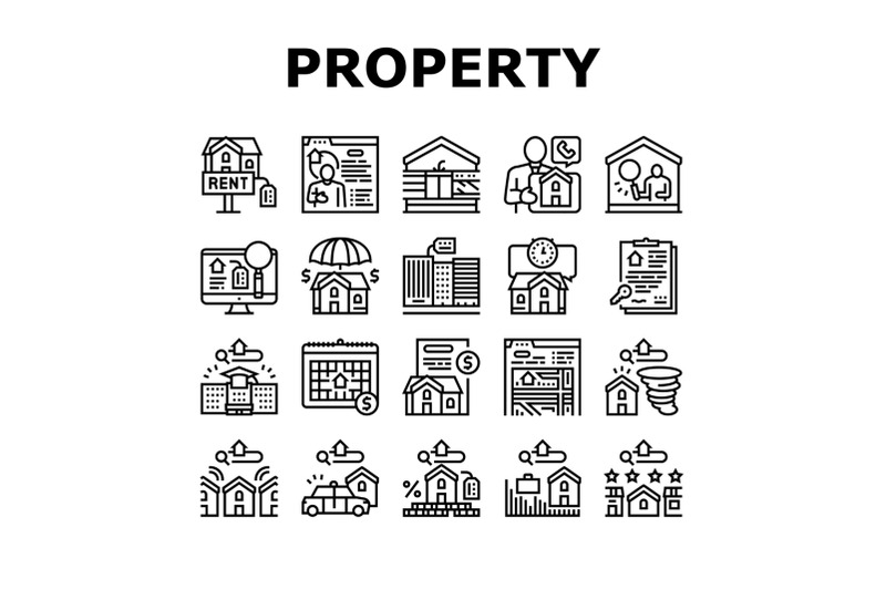 property-rental-agency-collection-icons-set-vector