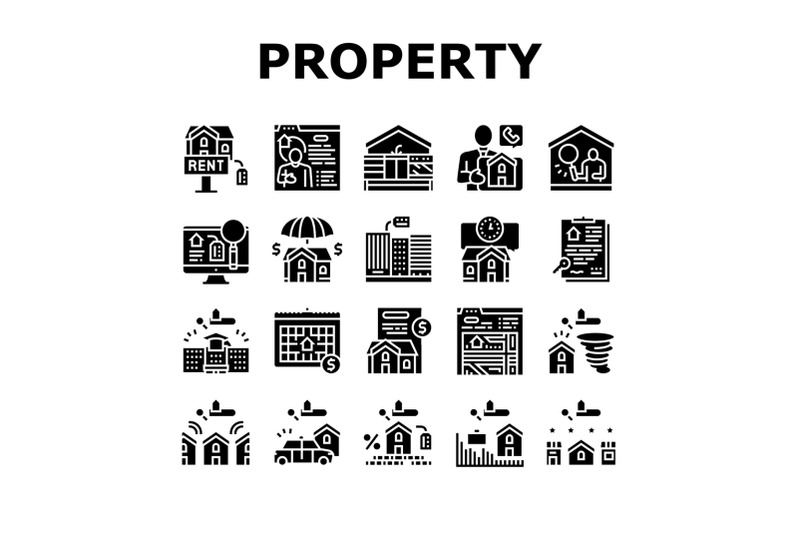 property-rental-agency-collection-icons-set-vector