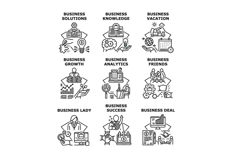 business-knowledge-set-icons-vector-illustrations