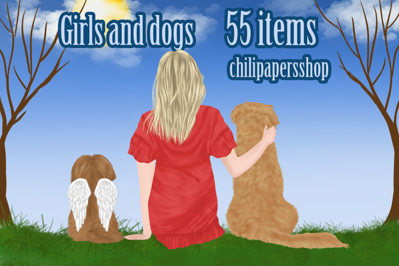 girls-and-dogs-clipart-dog-lover-gift-best-friends-clipart