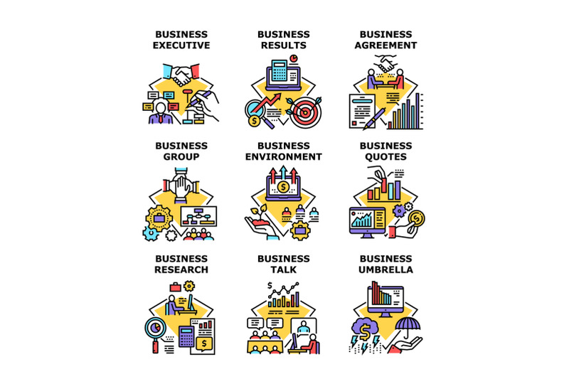 business-research-set-icons-vector-illustrations