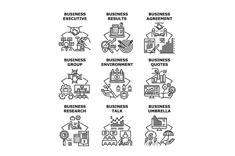 business-research-set-icons-vector-illustrations