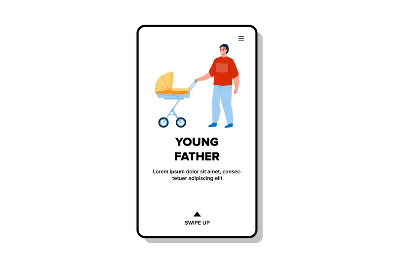 young-father-walking-with-stroller-outside-vector