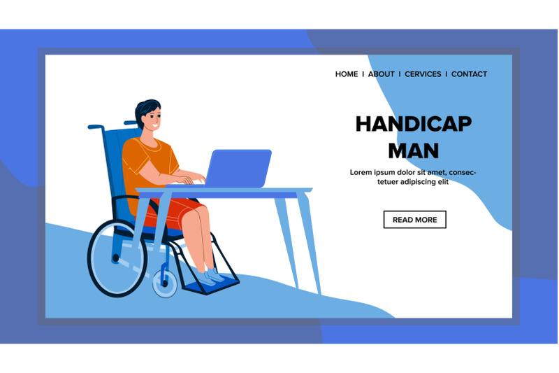 handicap-man-working-on-laptop-at-table-vector