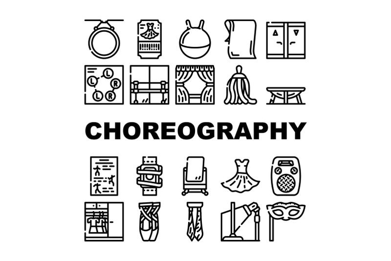 choreography-dance-collection-icons-set-vector