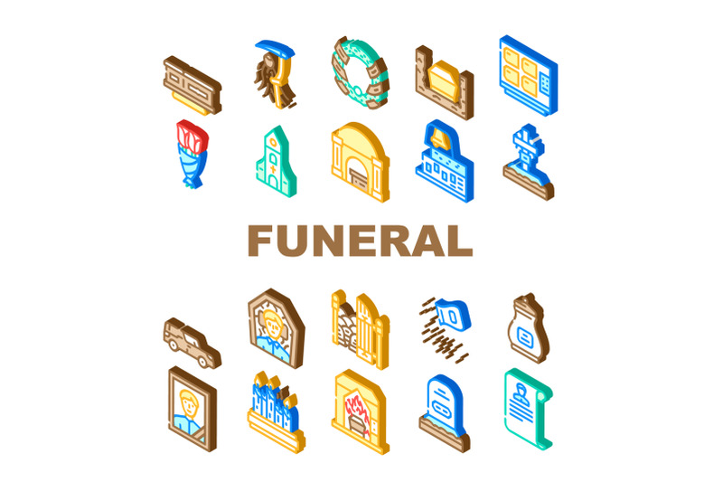 funeral-dead-ceremony-collection-icons-set-vector