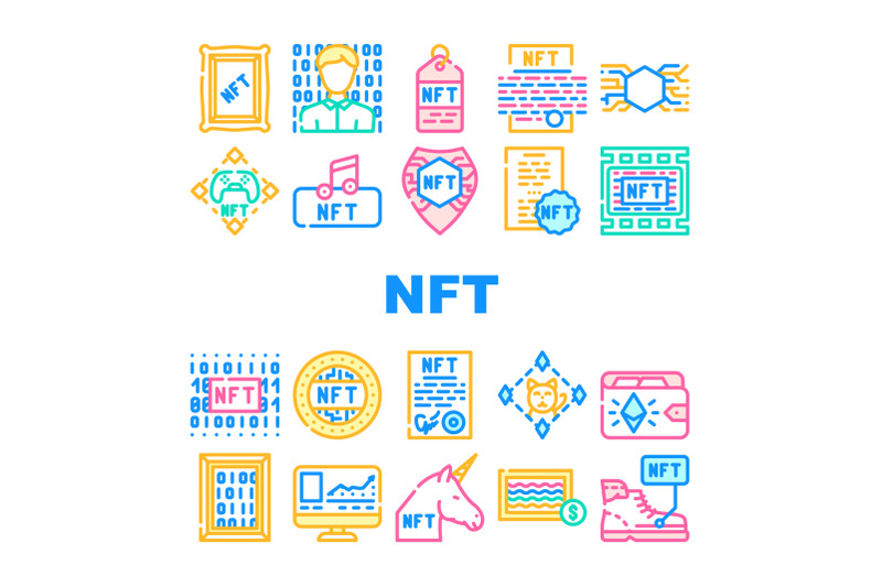 nft-digital-technology-collection-icons-set-vector