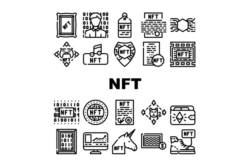 nft-digital-technology-collection-icons-set-vector