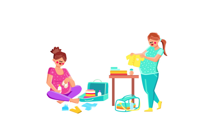 future-mother-pack-clothes-in-bag-pregnant-vector