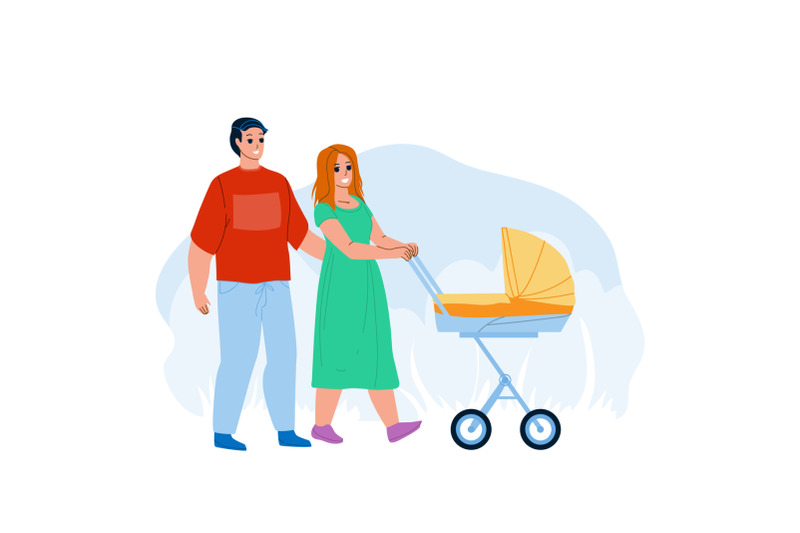 parents-walking-with-kid-stroller-together-vector