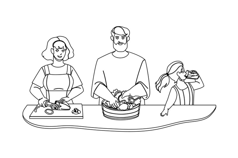 kitchen-breakfast-preparing-family-together-vector