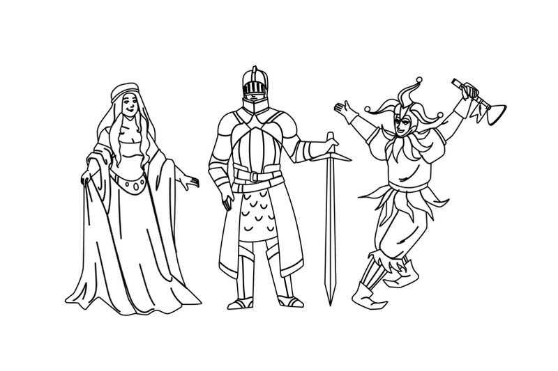 medieval-people-lady-knight-and-jester-vector