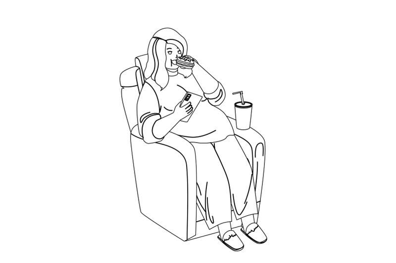 overweight-girl-eat-fast-food-in-armchair-vector