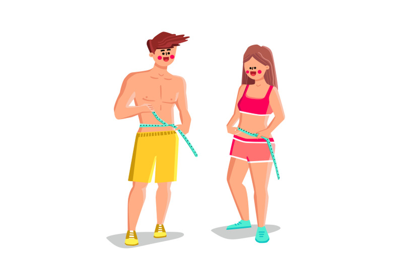 slim-people-couple-measuring-waistline-vector