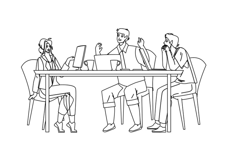 team-work-together-at-table-in-office-room-vector