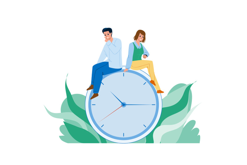 time-management-young-man-and-woman-couple-vector