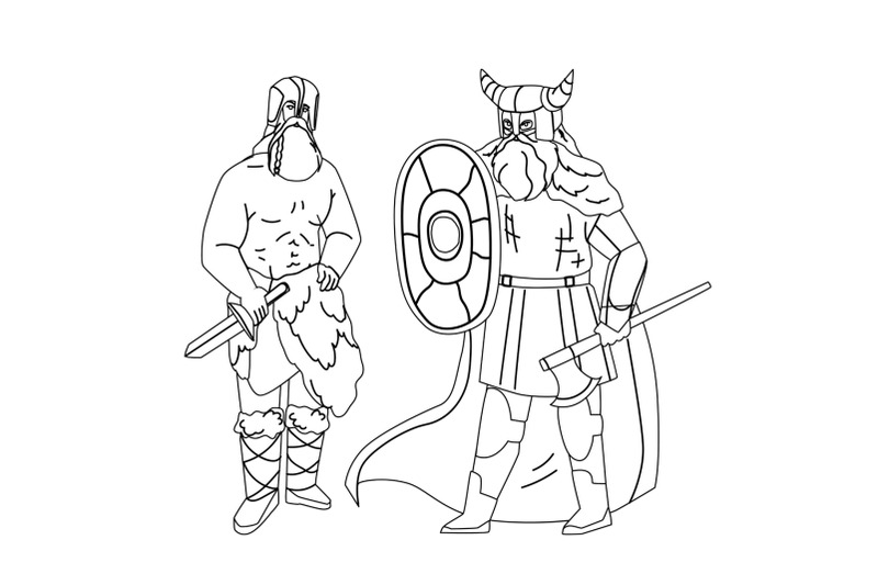 viking-men-armoured-with-axe-and-shield-vector