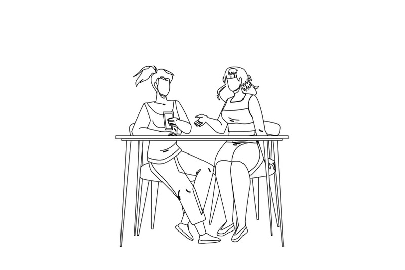 girls-sitting-at-table-and-talking-together-vector