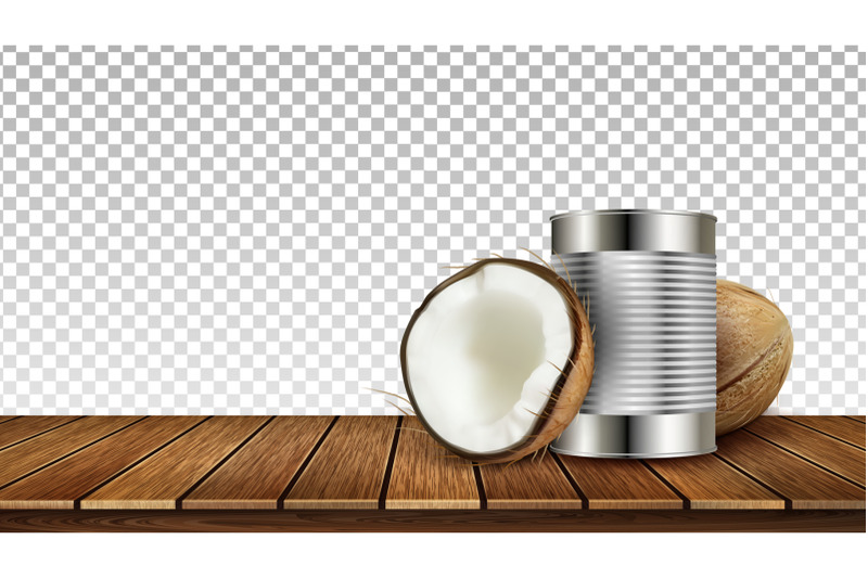 coconut-tropical-nut-and-metallic-container-vector