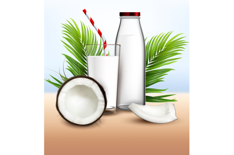 coconut-milk-organic-drink-and-palm-branch-vector