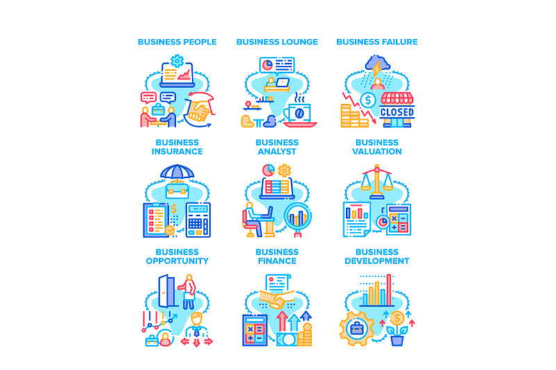 business-analyst-set-icons-vector-illustrations