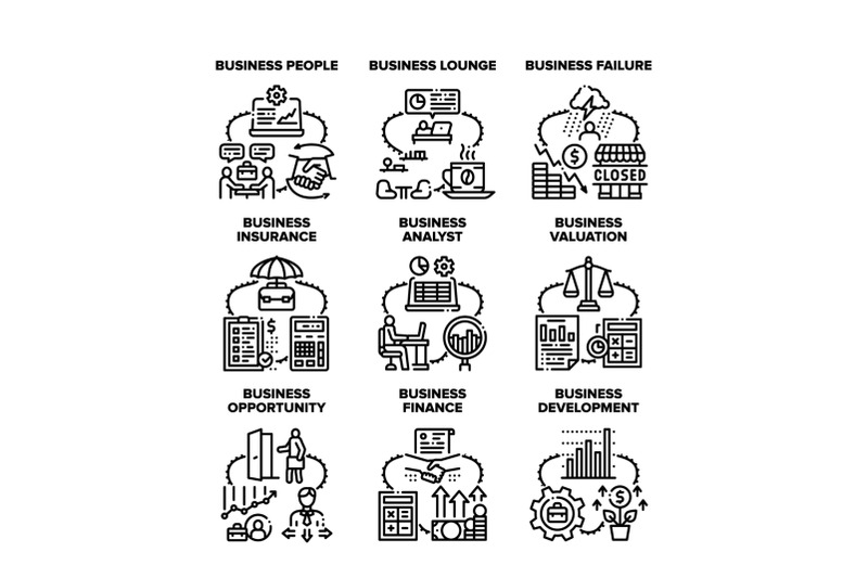 business-analyst-set-icons-vector-illustrations