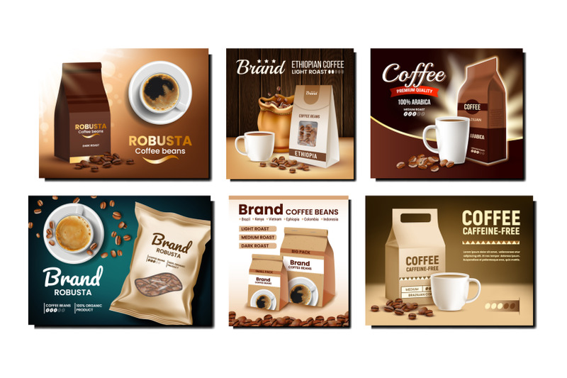 coffee-packages-promotional-posters-set-vector