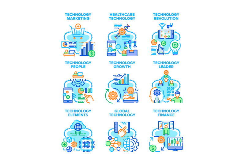 global-technology-set-icons-vector-illustrations