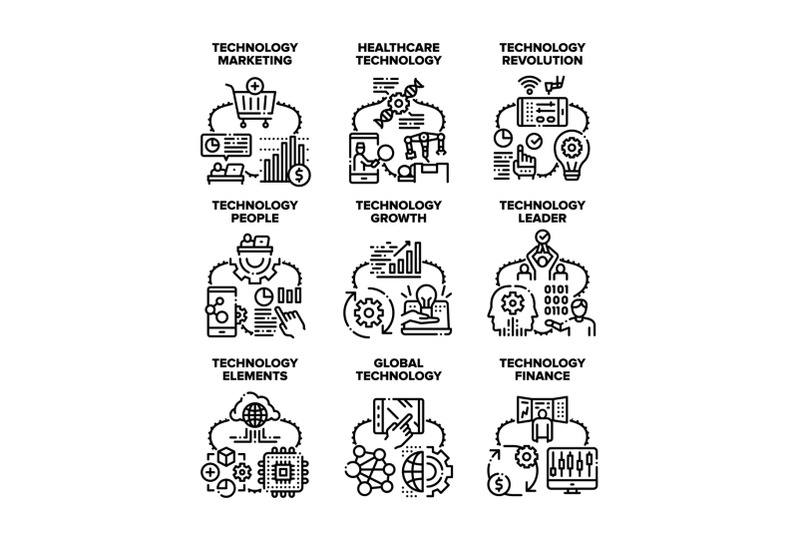 global-technology-set-icons-vector-illustrations