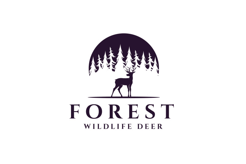 forest-deer-logo-deer-silhouette-at-pine-fir-conifer-evergreen-tree