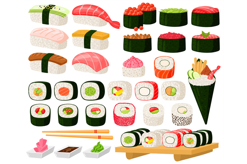 cartoon-asian-cuisine-rolls-sushi-sashimi-dishes-japanese-oriental