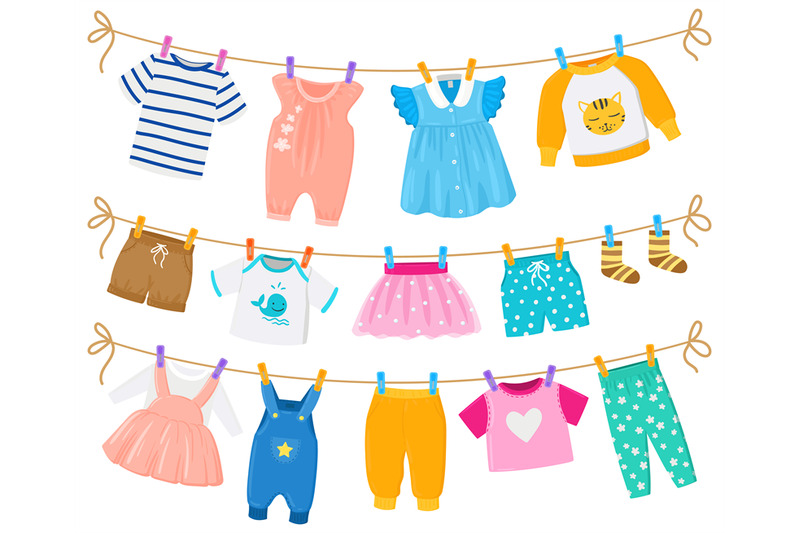 cartoon-childrens-clean-clothes-dry-hanging-ropes-kids-cute-garments