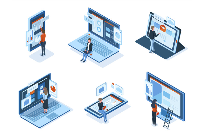 isometric-characters-use-technology-gadgets-interfaces-people-work-or