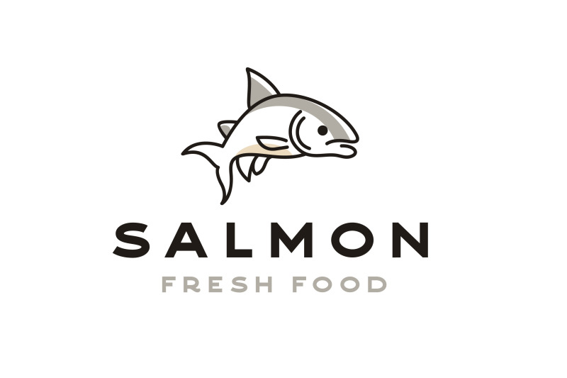 monoline-line-art-salmon-poke-bar-logo-design