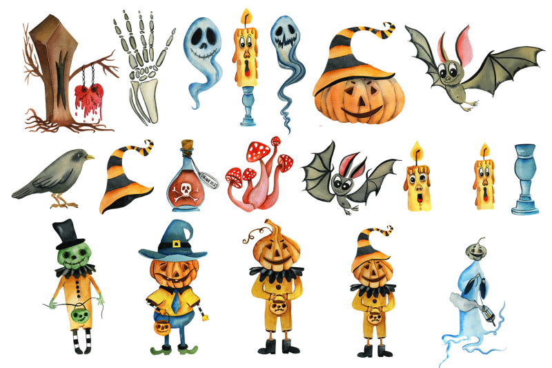 watercolor-halloween-monsters-collection